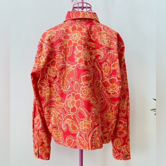 Coldwater Creek Floral Jacket Top Women’s Size Large Orange Coastal 100% Cotton - Picture 2 of 10